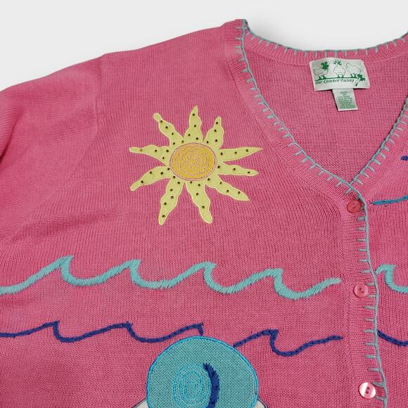 Quacker Factory 3X Button Front Cardigan Summer Beach Pelican Pink Grandmacore - Picture 2 of 15